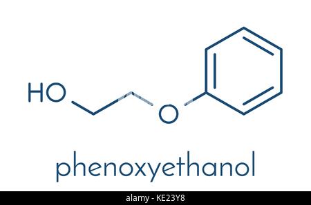 Phenoxyethanol preservative molecule. Often used in pharmaceuticals,  cosmetics, etc. Skeletal formula. Stock Vector