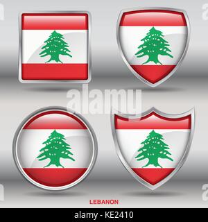 Lebanon Flag - 4 shapes Flags States Country in the World with clipping path Stock Vector