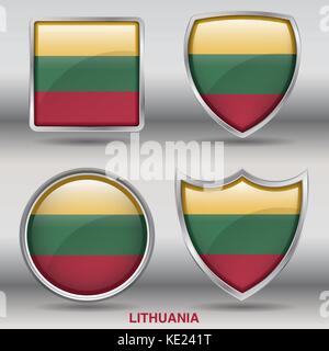 Lithuania Flag - 4 shapes Flags States Country in the World with clipping path Stock Vector