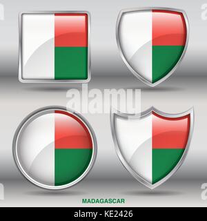 Madagascar Flag - 4 shapes Flags States Country in the World with clipping path Stock Vector