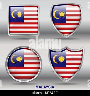 Malaysia Flag - 4 shapes Flags States Country in the World with clipping path Stock Vector
