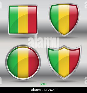 Mali Flag - 4 shapes Flags States Country in the World with clipping path Stock Vector