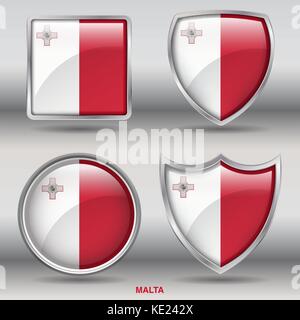 Malta Flag - 4 shapes Flags States Country in the World with clipping path Stock Vector