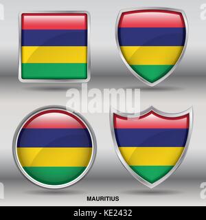 Mauritius Flag - 4 shapes Flags States Country in the World with clipping path Stock Vector