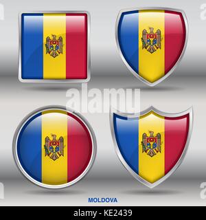 Moldova Flag - 4 shapes Flags States Country in the World with clipping path Stock Vector