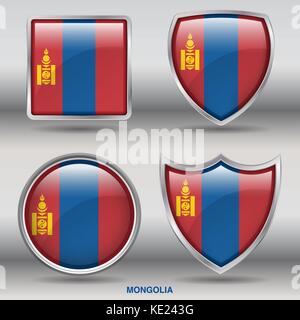 Mongolia Flag - 4 shapes Flags States Country in the World with clipping path Stock Vector
