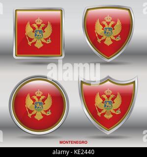 Montenegro Flag - 4 shapes Flags States Country in the World with clipping path Stock Vector
