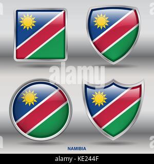Namibia Flag - 4 shapes Flags States Country in the World with clipping path Stock Vector
