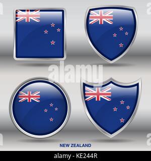 New Zealand Flag - 4 shapes Flags States Country in the World with clipping path Stock Vector