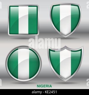 Nigeria Flag - 4 shapes Flags States Country in the World with clipping path Stock Vector