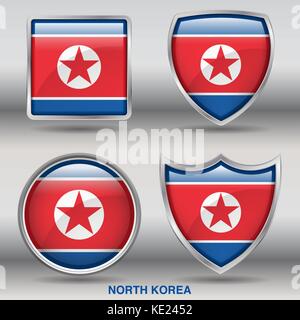 North Korea Flag - 4 shapes Flags States Country in the World with clipping path Stock Vector