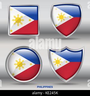 Philippines Flag - 4 shapes Flags States Country in the World with clipping path Stock Vector