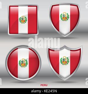 Peru Flag - 4 shapes Flags States Country in the World with clipping path Stock Vector