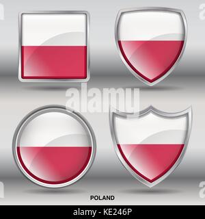 Poland Flag - 4 shapes Flags States Country in the World with clipping path Stock Vector