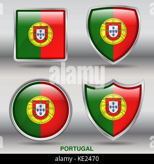 Portugal Flag - 4 shapes Flags States Country in the World with clipping path Stock Vector