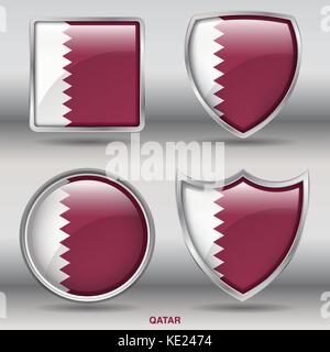 Qatar Flag - 4 shapes Flags States Country in the World with clipping path Stock Vector