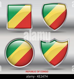 Republic of Congo Flag - 4 shapes Flags States Country in the World with clipping path Stock Vector