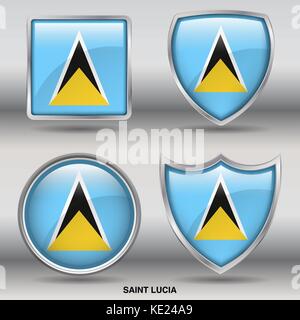 Saint Lucia Flag - 4 shapes Flags States Country in the World with clipping path Stock Vector