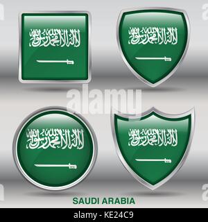 Saudi Arabia Flag - 4 shapes Flags States Country in the World with clipping path Stock Vector