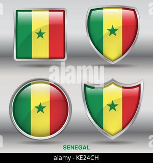 Senegal Flag - 4 shapes Flags States Country in the World with clipping path Stock Vector