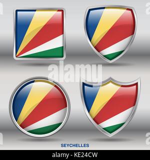 Seychelles Flag - 4 shapes Flags States Country in the World with clipping path Stock Vector