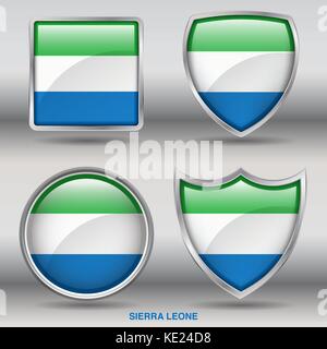 Sierra Leone Flag - 4 shapes Flags States Country in the World with clipping path Stock Vector
