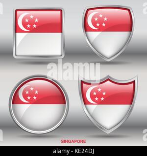 Singapore Flag - 4 shapes Flags States Country in the World with clipping path Stock Vector