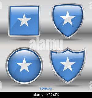 Somalia Flag - 4 shapes Flags States Country in the World with clipping path Stock Vector