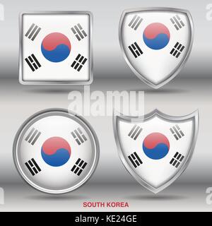 South Korea Flag - 4 shapes Flags States Country in the World with clipping path Stock Vector