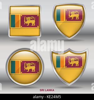 Sri Lanka Flag - 4 shapes Flags States Country in the World with clipping path Stock Vector