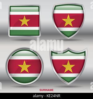 Suriname Flag - 4 shapes Flags States Country in the World with clipping path Stock Vector