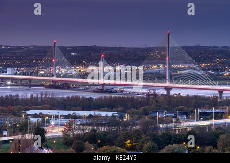The Mersey Gateway Bridge over the Mersey Estuary between Runcorn and Widnes, Cheshire, England, UK Stock Photo