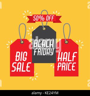 black friday sales tag and banners discount and price design label Stock Vector