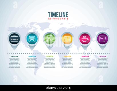 timeline infographic business world map pointers Stock Vector