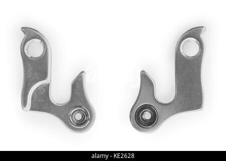 Bike rear derailleur hanger. Isolated on white, clipping path included Stock Photo