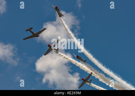 NEW WINDSOR, NY - JULY 2, 2017: The GEICO Skytypers Air Show Team perform at the New York Airshow at Stewart Int Airport. SNJ-2 World War II era plane Stock Photo