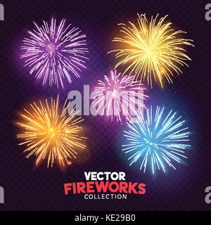 A set of Isolated bursting vector fireworks, holiday celebration symbols! Stock Vector