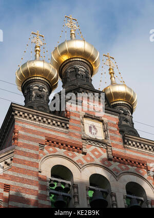 golden domes of Alexander Nevsky church in Copenhagen Denmark Stock Photo
