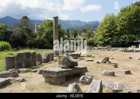 The agora, Greek and Roman archaeological site in Limenas, Thassos Town. Thassos, Greece, Greek island, September. Stock Photo