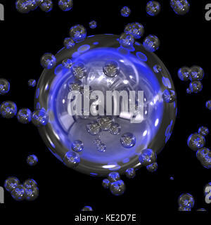 Floating blue bubbles against black background Stock Photo