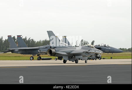 Three modern US Air Force jetfighters on the ground Stock Photo