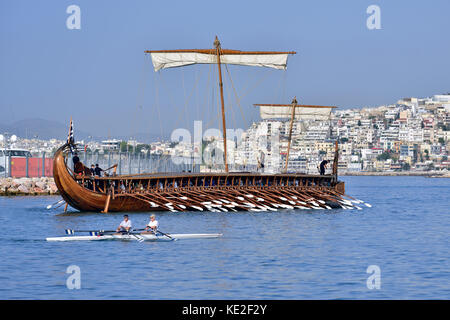 Trireme Olympias underway in Faliro, Athens, Greece Stock Photo