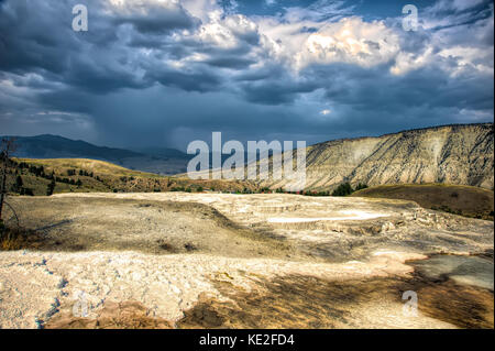 August 22, 2017 - Mamoth Hot Spring locate near the north entrance to Yellowstone National Park Stock Photo