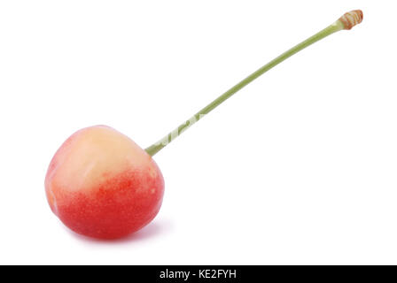 One red cherrie on white background. Clipping path inside. Stock Photo