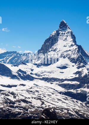 Matterhorn peak in sunny day view from gornergrat train station, Zermatt, Switzerland. Stock Photo