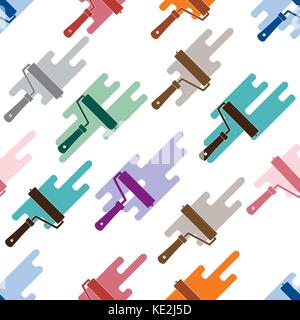 Seamless pattern: paint roller and paint spot. Tools for repair and construction. Stock Vector