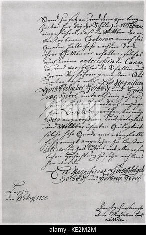 Anna Magdalena Bach, second wife of the German composer & organist Johann Sebastian Bach  - Signed letter, dated 15 August 1750, fourteen days after the burial of J.S. Bach. A plea to the town councillor to grant her the 'Gnaden-Halbjahr', the payment of the deceased salary to his heirs for six months after his death. Anna Magdalena Bach: 22 September 1701– 22 February 1760, Johann Sebastian Bach: 21 March 1685 - 28 July 1750 Stock Photo