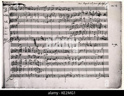 Wolfgang Amadeus Mozart - sheet music for the Austrian composer's Horn Concert 1783. 27 January 1756 - 5 December 1791. Stock Photo