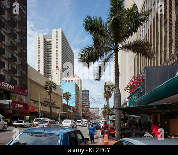 Elevation of busy Dr Pixley Kaseme Street. Pioneer Place, Durban, South Africa. Architect: designworkshop : sa, 2016. Stock Photo