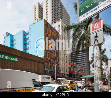 Elevation of busy Dr Pixley Kaseme Street. Pioneer Place, Durban, South Africa. Architect: designworkshop : sa, 2016. Stock Photo